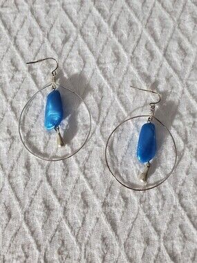 Vintage 90s Hoop Earrings with Blue Rock